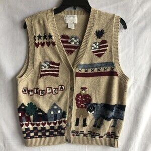 Christopher & Banks Hand-Embroidered Americana Patriotic Sweater Vest Size Large